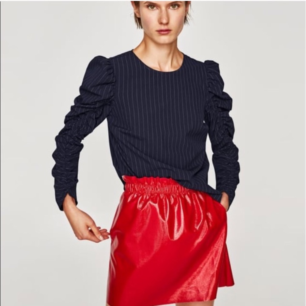Zara red leather skirt with pockets